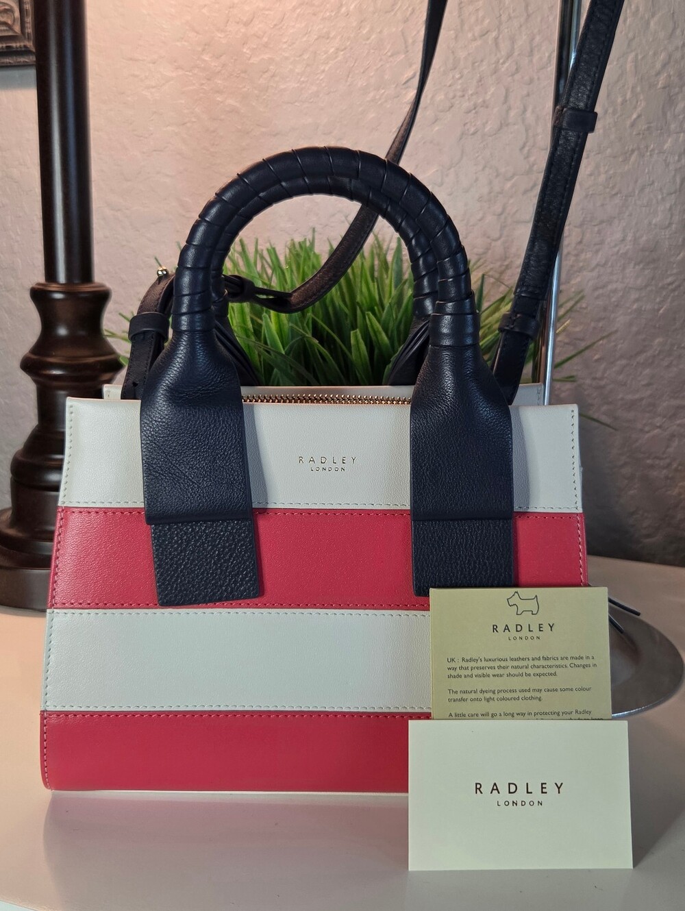 Radley London Finch Lane Stripe Leather Small Grab Crossbody Satchel